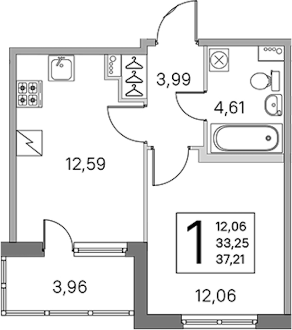 1-комнатная квартира 33.25 м², 1/5 эт., ЖК «ЮгТаун. Олимпийские кварталы»